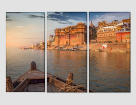 Ancient India Large Canvas Art Indian Architecture Varanasi Ganges River Photo I - £39.16 GBP