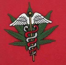 Medical Marijuana Caduceus Iron On Embroidered Patch 3 1/2&quot; X 3 3/4&quot; - $5.79