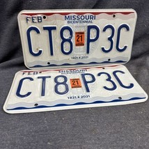 Missouri Bicentennial 1821-2021 Automobile License Plate Set Of 2 - CT8 ... - £8.18 GBP