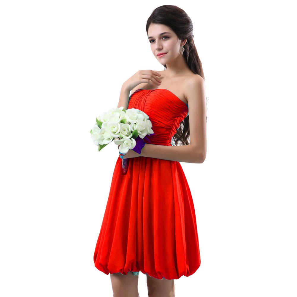 Kivary Women's Short Pleated Beach Bridesmaid Dresses Knee Length Red US 12