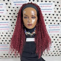 Braided Headband Wigs Goddess Box Braids With Synthetic Curly Hair Burgundy Red - £117.63 GBP