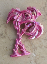 Pink Iridescent shiny  Enamel Wavy Palm Tree Beach Fashion Pin Brooch Unsigned - £14.24 GBP