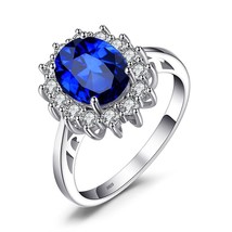 JewelryPalace Created Blue Sapphire Ring Princess Crown Halo Engagement Wedding  - £76.77 GBP