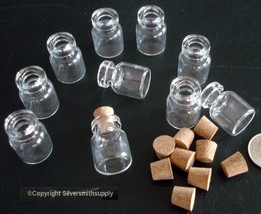 10 clear glass bottles vials ridged neck w corks 22x15mm  beads liquids CR007 - £3.12 GBP