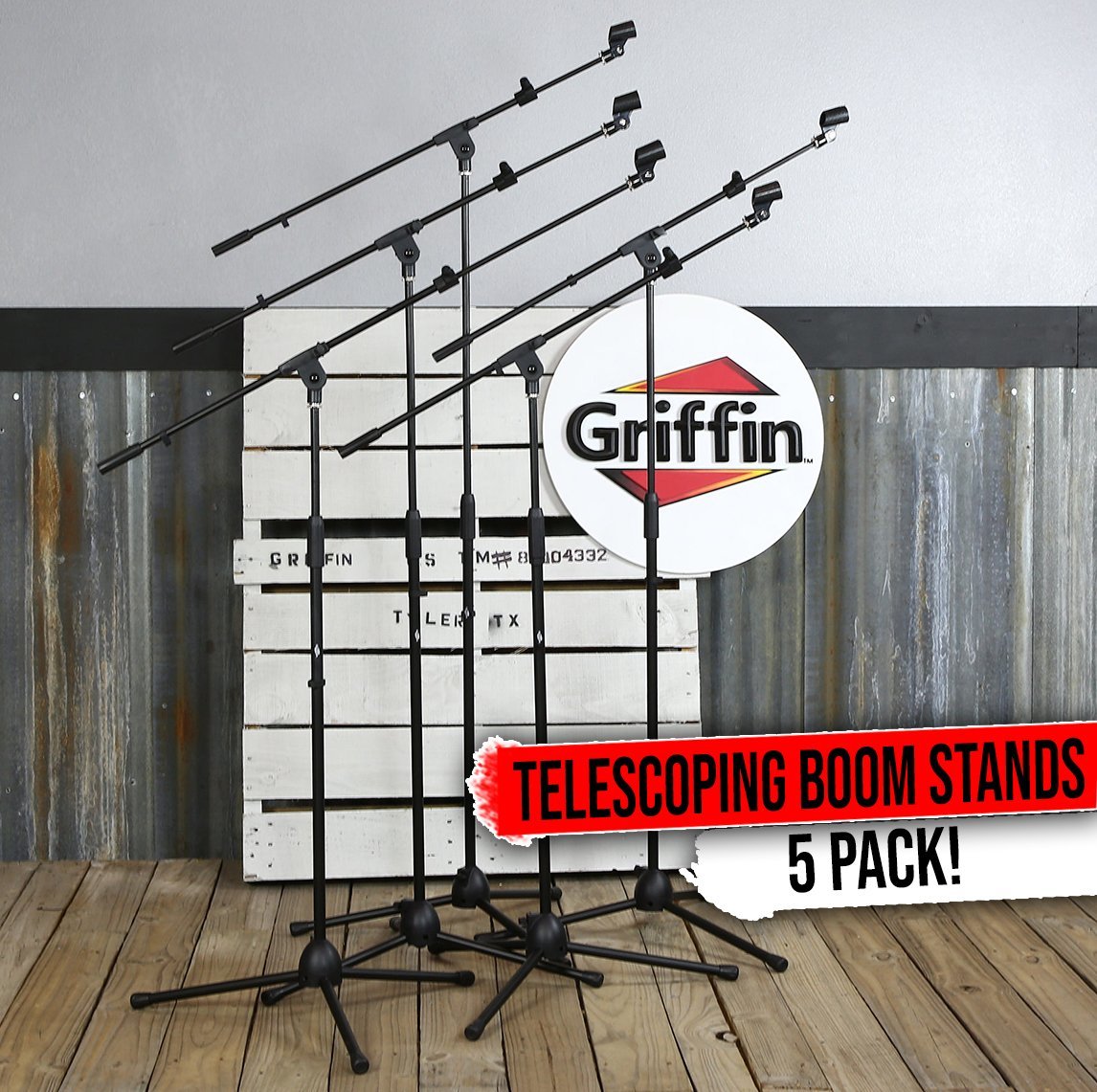 Microphone Boom Stand with Telescopic Arm (Pack of 5) by GRIFFIN | Adjustable Ho