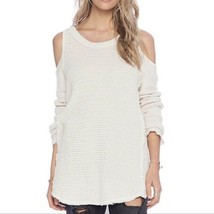 Free People Sunrise Sunset Sweater Size Small Cream Thermal Knit Cold Shoulder - £27.69 GBP