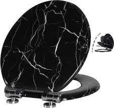 Angel Shield Marble Toilet Seat Durable Molded Wood With, Round,Black Marble - £51.12 GBP