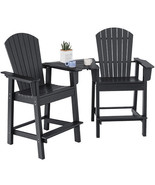 2 Pieces HDPE Tall Adirondack Chair with Middle Connecting Tray-Black - ... - $684.27 CAD