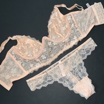 Victoria&#39;s Secret longline unlined 34B,34DD BRA SET ORANGE apricot flora... - $49.49