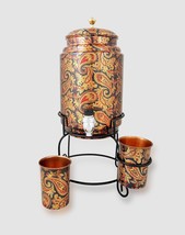 New 5 Ltr Printed Copper Water Dispenser Matka Pot Container with 1 glass stand - £46.71 GBP