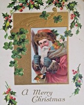 Santa Claus Christmas Postcard Kris Kringle Holding Switches Jester Toy 1909 - £12.30 GBP