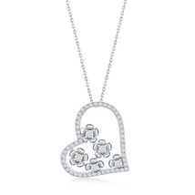 Sterling Silver CZ Heart and Flowers Necklace - £38.63 GBP