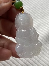 Hand made natural Burma Icy Jadeite pendent image of Guanyin| Icy jade beads nec - £758.47 GBP