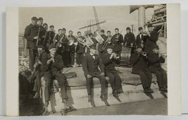 Rppc WW2 Era Military Band Navy Ship Real Photo Postcard O18 - £11.81 GBP