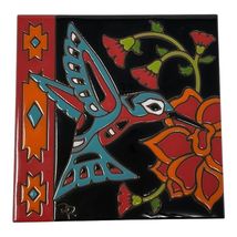 Southwest Hummingbird with Flower 6 x 6 Hand Glazed Art Tile Kitchen Trivet - $35.98