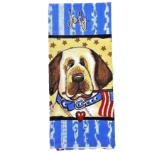 July Patriotic Dog Kitchen Tea Towel Cotton American USA Flag Hearts Sta... - $12.97