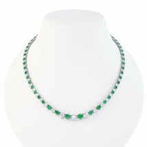 14 Ct Round Cut Lab-Created Green Emerald Round CZ Tennis Necklace In 925 Silver - £275.48 GBP