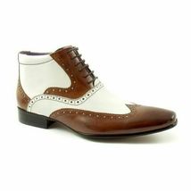 Handmade Men Brown And White Wingtip Ankle Boot, Men Real Leather Boots Men boot - £128.18 GBP
