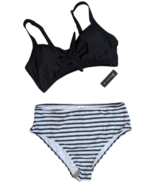Tempt Me Women&#39;s Black &amp; White High-Waist Two Piece Bikini Swimsuit SZ XXL - £13.27 GBP