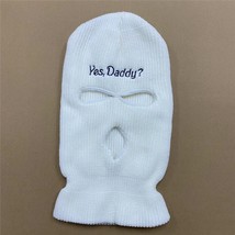 Balaclava Full Face Mask Embroidery Winter Hat for Woman Ski Mask Yes Daddy Warm - £41.36 GBP