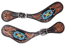 Horse Western Antique Floral Leather Hand-Tooled Beaded Adult Spur Straps 74FK11 - $22.76