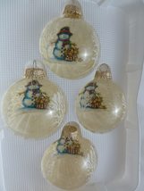 Set of 4 Krebs Glass Christmas Ornaments Snowman and Tree with Trademark Crown t - £13.35 GBP