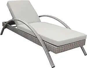 Armen Living Aloha Outdoor Patio Chaise Lounge Chair, Gray Aluminum and ... - $1,499.99