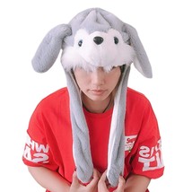 Cute Plush Bunny Hat Rabbit Cap Ears Popping Up When Pressing The Paws Grey Kids - £11.34 GBP