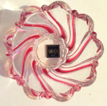 Mikasa Crystal Candle holder Peppermint Red Swirl 2.5&quot; with box - £9.69 GBP