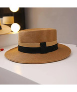 New Men’s Khaki Straw Boater Fedora Dress Hat (Size 56-58CM) - £18.69 GBP