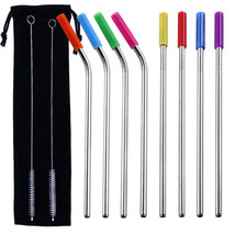 8X Stainless Steel Metal Drinking Straw Reusable Straws + Cleaner Brush ... - £14.14 GBP