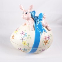 Kissing Winking Rabbit On Egg Trinket Box Ceramic Vintage Easter Spring Decor - £21.90 GBP