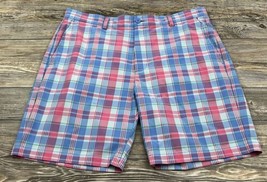 Vineyard Vines Breaker Performance Shorts Mens 36/9&quot; Blue Pink Plaid Chino Golf - £14.13 GBP