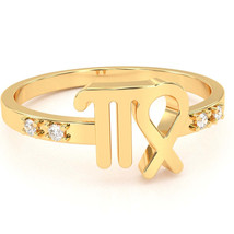 Virgo Zodiac Sign Diamond Ring In Solid 14k Yellow Gold - £200.26 GBP