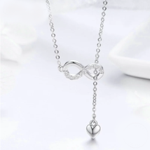 925 Sterling Silver Infinity Forever Love Heart Zircon Necklace - FAST SHIPPING! - £23.72 GBP
