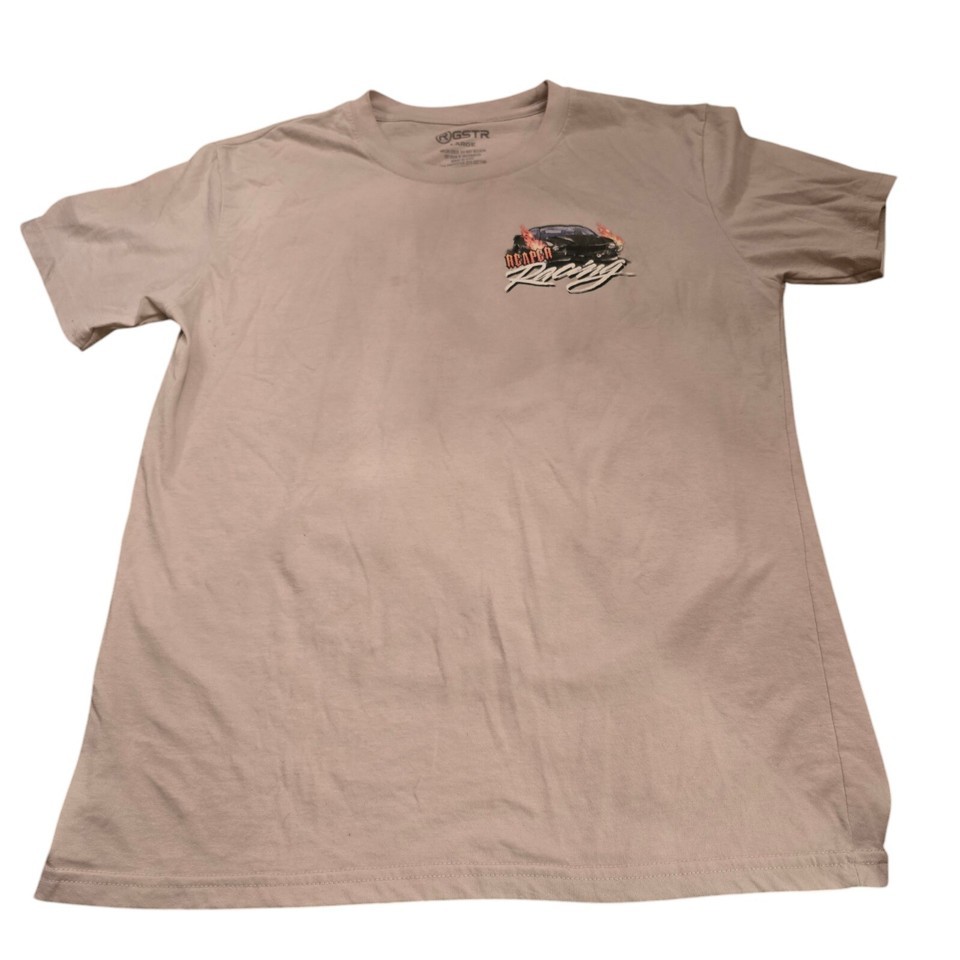 Grim Reaper Racing T-Shirt Men’s L Beige Skull Biker RGSTR Tee Cool Graphic Top Item image 2