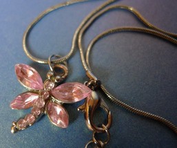 Fashion jewelry BIJOUTERIE Necklace Insect Butterfly Pendant pink glass crystal - £4.98 GBP