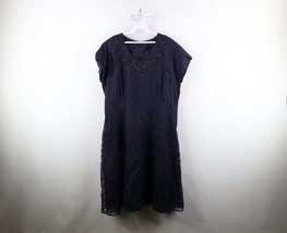 Vintage 60s 70s Rockabilly Womens XL Distressed Jeweled Floral Lace Dres... - $39.55