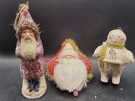 3 Heavy Mica Glitter Santa&#39;s &amp; Snow Man Candy Canes Ornaments Merry Christmas - £20.55 GBP