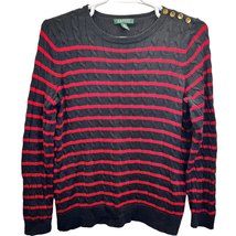 Lauren Ralph Lauren Womens Sweater Red Black Size 1X Stripes Cable Knit Buttons - £21.71 GBP