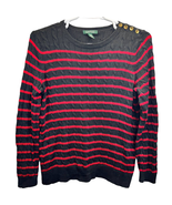 Lauren Ralph Lauren Womens Sweater Red Black Size 1X Stripes Cable Knit ... - £21.75 GBP