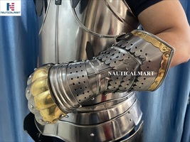 NauticalMart Armor Brass Accents Gauntlet Gloves Medieval Knight Costume  - £102.98 GBP