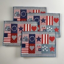 Tapestry Placemats Patriotic Americana Rectangular Set of 4 Stars Stripes Hearts - £19.27 GBP