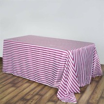 Fuchsia White Striped 90X156&quot;&quot; Rectangle Satin Tablecloth Wedding Party Home Sal - £24.00 GBP