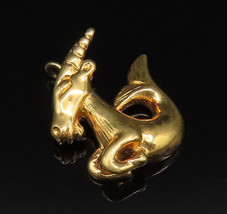 925 Sterling Silver - Vintage Gold Plated Carved Sea Goat Motif Pendant-... - £28.04 GBP