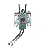 Large 1970&#39;s Navajo Sterling chip inlay thunderbird bolo tie - £263.03 GBP