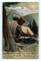 1910 Postcard Couple Underneath A Tree Looking At Sunset Over The Mountains - £7.82 GBP