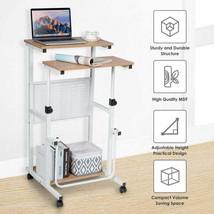 Height Adjustable Mobile Computer Stand Up Desk - £86.87 GBP
