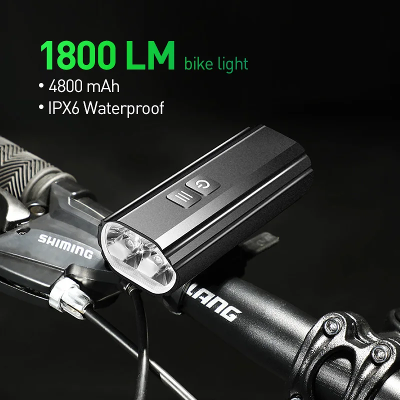 1800 Lumens Bicycle Light 4800mAh IPX6 Waterproof Portable Flashlight T6 LED USB - £33.52 GBP+