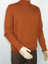 Men's Sweater Knit By BRANGO Turkey Mock Neck Cotton Blend 21050 Tobacco image 6